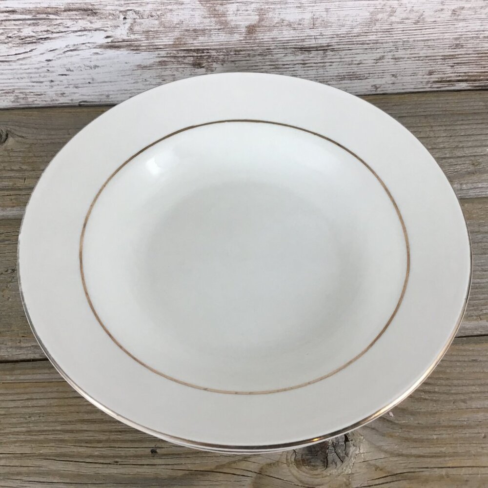 3 Totally Today China 8" Rimmed Soup Bowls White with Gold Trim